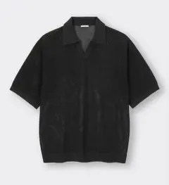 古着【GU ウォッシャブルニットスキッパーポロシャツ5分袖 09ブラック】