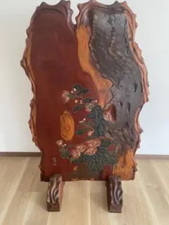 木製 衝立 屏風 花鳥図 彫刻 アジアン家具 - メルカリ