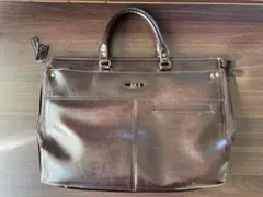 寧*楽様 ダークブラウン レザー ビジネスバッグ　オシャレデザイン