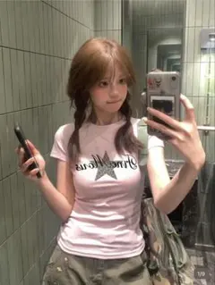 Shein ヒョウ柄スター 半袖Tシャツ ピンク