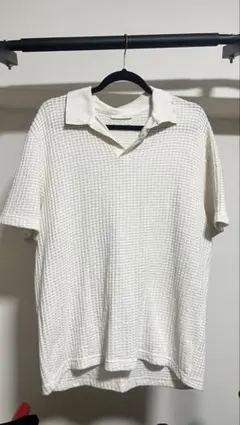 ZARA ワッフル編み ポロシャツ ホワイト Lサイズのサムネイル