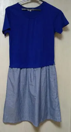 オンワード樫山　青　 半袖シャツワンピース