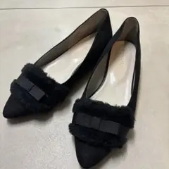 Oriental Traffic ボアリボンパンプス　ブラック　ファー付き　24
