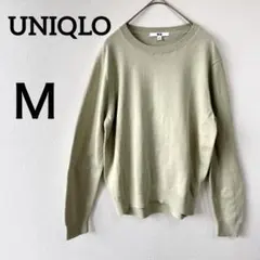 ユニクロ 【Ｍ】グリーン系 ニットセーター クールネック　綿100 コットン