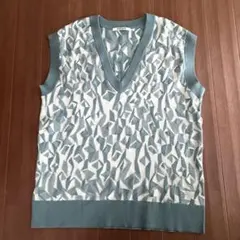 ラディエイト　総柄　ニットベスト　ライトグリーン　ゆったり　大きめ　ヤマダヤ