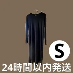 【即日発送】GU 黒 長袖 リブIラインワンピース　S
