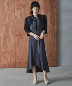 美品 nianaアシンメトリーワンピースレイヤードパーティードレス