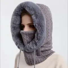 爆売れ✨【グレー】 ファー付 防寒具 フード 極暖ネックウォーマー 柔らかい