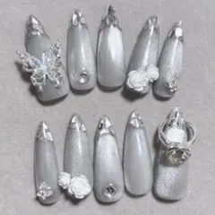 【No.138】ネイルチップ レギュラーポイント ガラスフレンチ マグネット