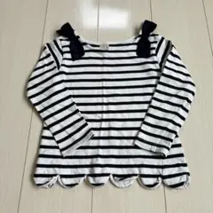 プティマイン　ロンT スカラップ　りぼん　ボーダー　トップス　長袖　カットソー