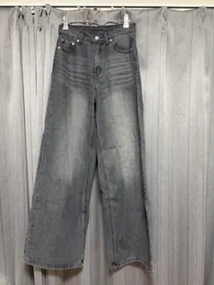 ワイドデニムパンツ ブラック M