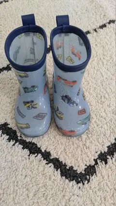青色 車のイラスト レインブーツ 14.0cm