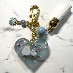 7040☆ シマエナガ　キーホルダー　チャーム　レジン　ハンドメイド