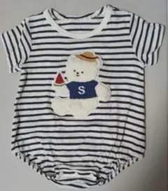 アカチャンホンポ ボーダー柄 クマ 半袖 ロンパース 70サイズ