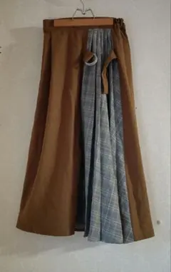 セール　レディース　切り替え　チェック柄　フレアロングスカート