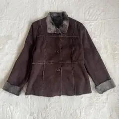 ムートンジャケット ボア襟 ブラウン 高見え ボアコート 古着 カジュアル
