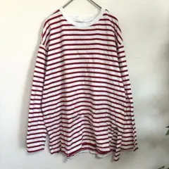 【GUジーユー】ボーダーロングスリーブT（長袖）カットソー　赤白　L カジュアル