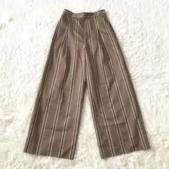 Te chichi ストライプワイドパンツ M ブラウン ゴムウエスト