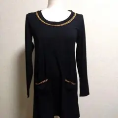セシルマクビー　黒い長袖チュニック チェーン装飾付きフリーサイズ
