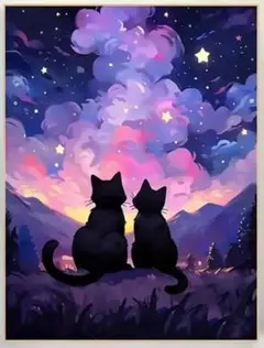 ダイヤモンドビーズペインティング制作アート 猫と星空