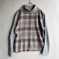 日本製　GIVORS レディース　ハイネック　セーター　XL　ノバチェック