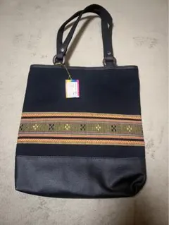 沖縄ミンサー織り トートバッグ 黒