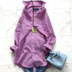 美品 ポロラルフローレン 長袖シャツ ホースロゴ刺繍 チェック コットン