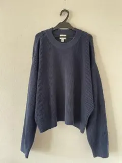 H&Mダークブルー リブ編み 長袖セーター