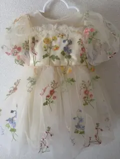 【美品】花柄刺繍ベビードレス