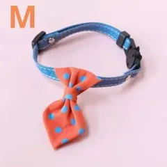 653　首輪　M　ペット用　ネクタイ　オレンジ　犬　猫　水玉　ハロウィン　推し活