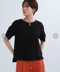 INDIVI【人気NO.1カットソー/洗える】パフスリーブサッカーカットソー　黒