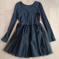 GAP KIDS ドット柄 チュール切り替えワンピース ブラック140cm