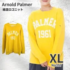 Arnold Palmer ニット 黄 LL ビッグロゴ 刺繍 長袖　綿混　春秋