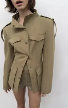 ZARA ループディテールフィットブレザー ライトカーキ XS - メルカリ