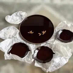 山中漆器 丸盆 葉っぱ型　菓子皿5枚セット　漆器 お盆 丸盆 伝統工芸