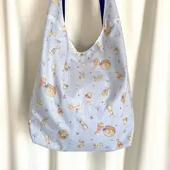 うさぎ柄クタッとエコバッグ（水色/青）＊ハンドメイド