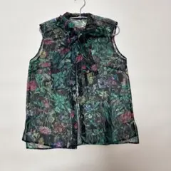ボウタイ　シフォンブラウス 花柄 ノースリーブ 美品