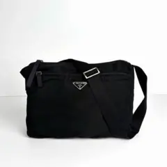 美品 PRADA プラダ ショルダーバッグ 三角ロゴ ナイロン レザー ブラック