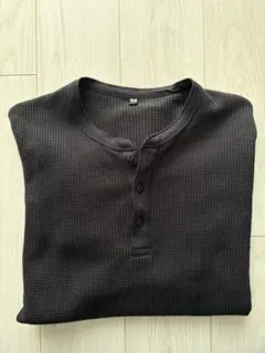 UNIQLO ワッフルヘンリーネック ブラック Lサイズ