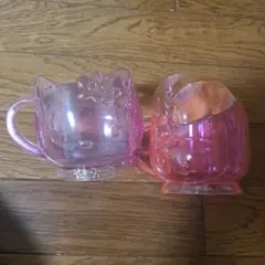 昭和レトロ　ハローキティ&マイメロディクリアピンク コップ 2個セット