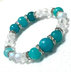 大粒12㎜玉グリーンアマゾナイト　クラック　パワーストーンブレスレット