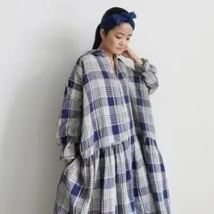 日本製 ICHI Antiquités リネン ポミエチェック シャツワンピースのサムネイル