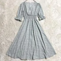 【春色】Honeys 薄緑 小花柄 ウエストフリル ロング フレアワンピース