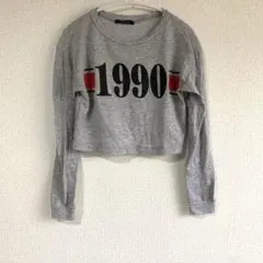 PAPAYA 1990 プリント クロップド ロンT グレー ショート丈 S