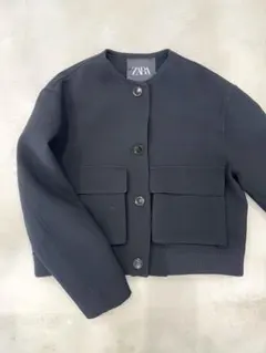 ZARA ノーカラージャケット　アウター　ブラック