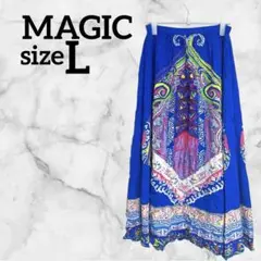 MAGIC【L】ロングスカート 多色装飾柄 海外古着