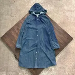 7AS1 フード付きデニムジャケット　ストライプ柄　ボタン　ブルー　古着