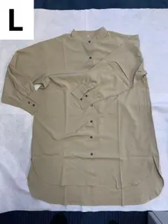 L バンドカラーシャツ ベージュ ロング丈 シンプル シャツワンピ