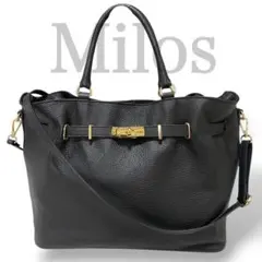 【美品】Milos ミロス 黒 レザートートバッグ ゴールド金具 2way 通勤