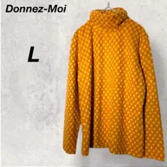 ドネモア　トップス　Ｌ　オレンジ　黄色　チェック柄　長袖　タートルネック　総柄